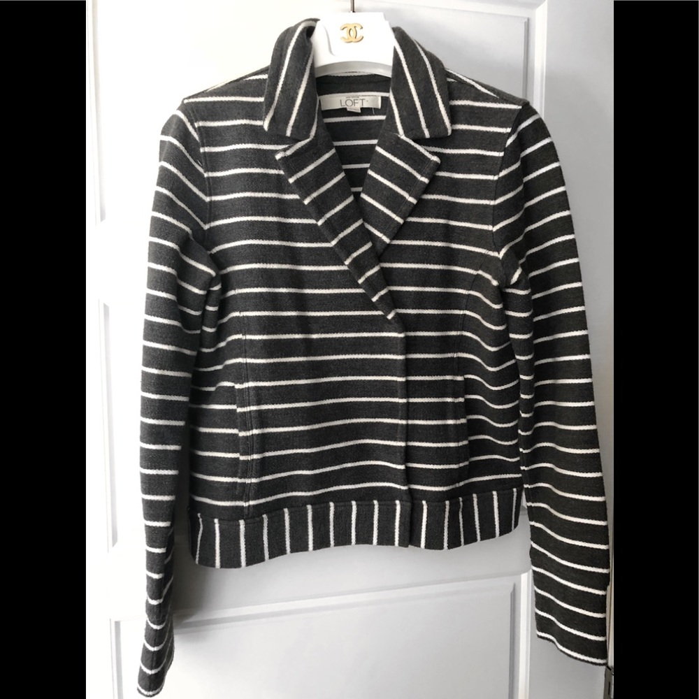 LOFT Blazer Gray & white stripes bomber moto